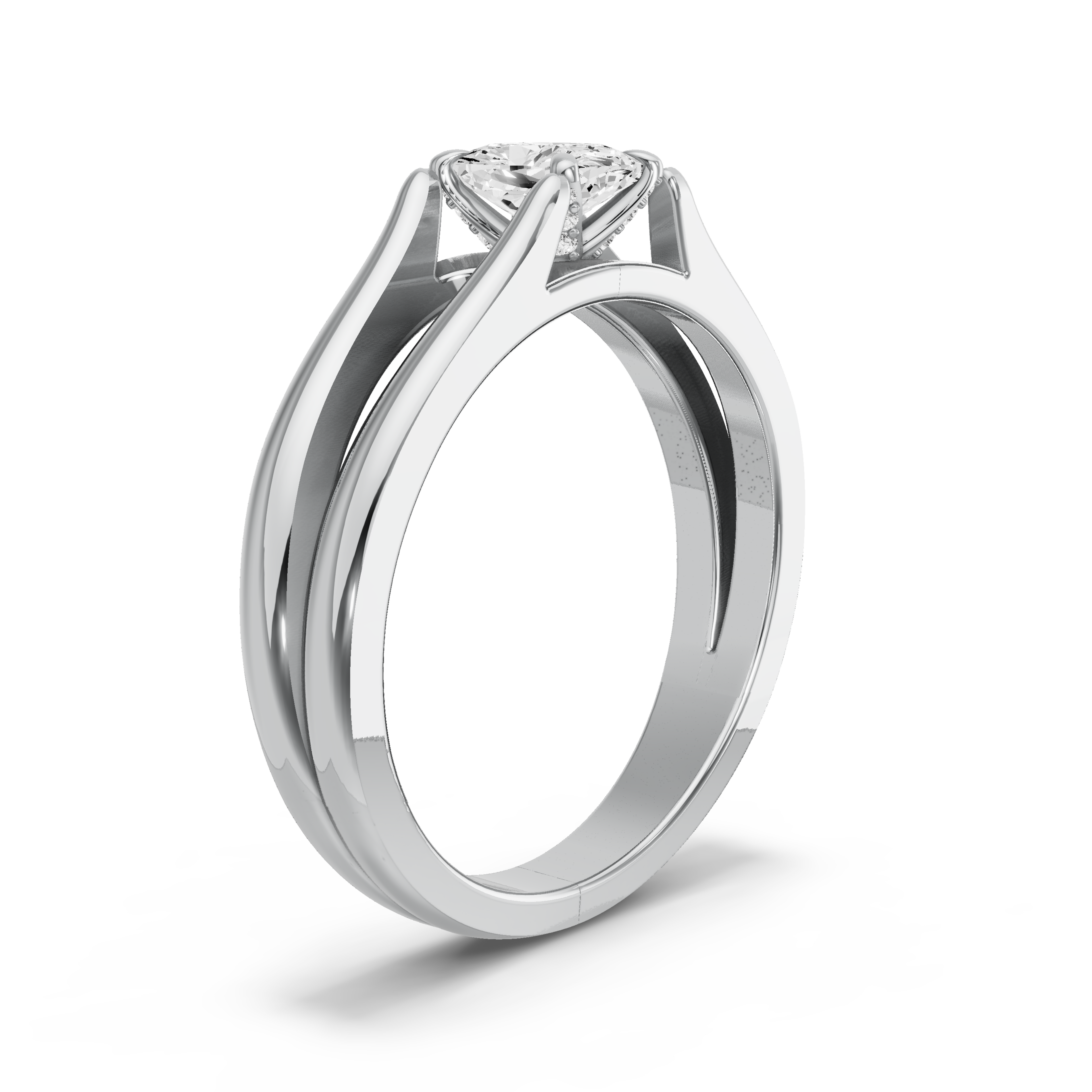 Image for Cushion Diamond Tulip Ring with Split Ring Solitaire band in 10K White Gold