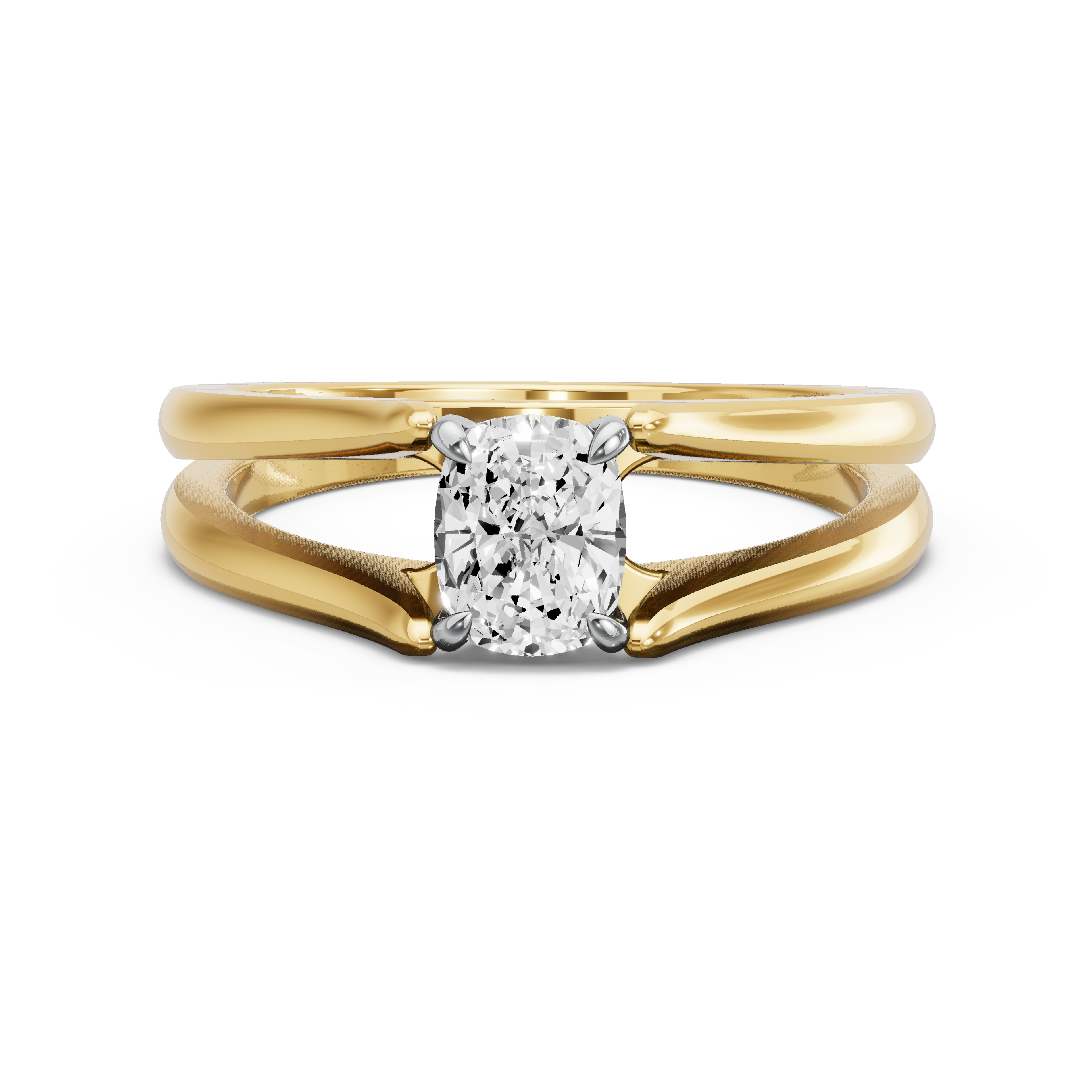 Image for Cushion Diamond Tulip Ring with Split Ring Solitaire band in 14K Two Tone Yellow Gold
