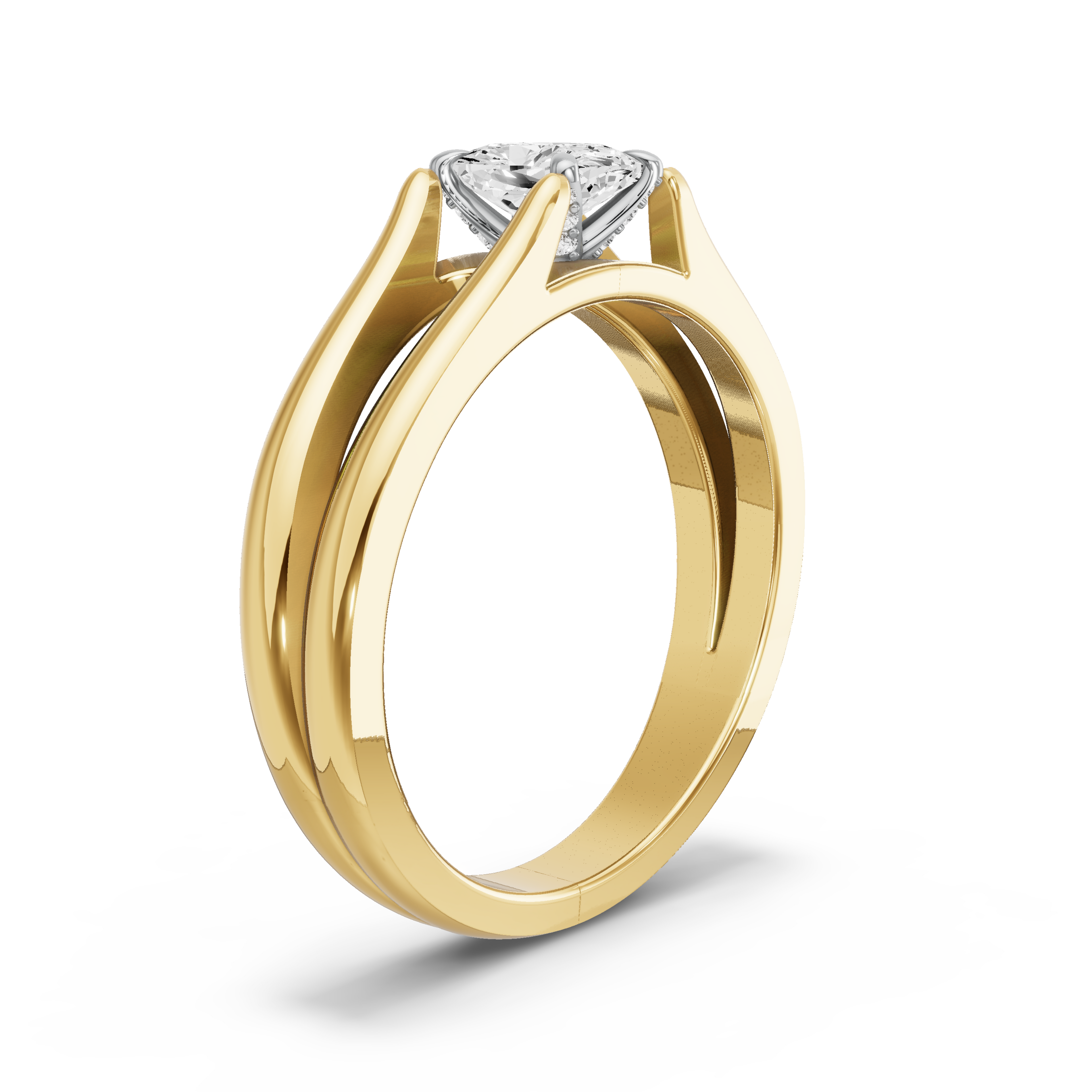 Image for Cushion Diamond Tulip Ring with Split Ring Solitaire band in 14K Two Tone Yellow Gold