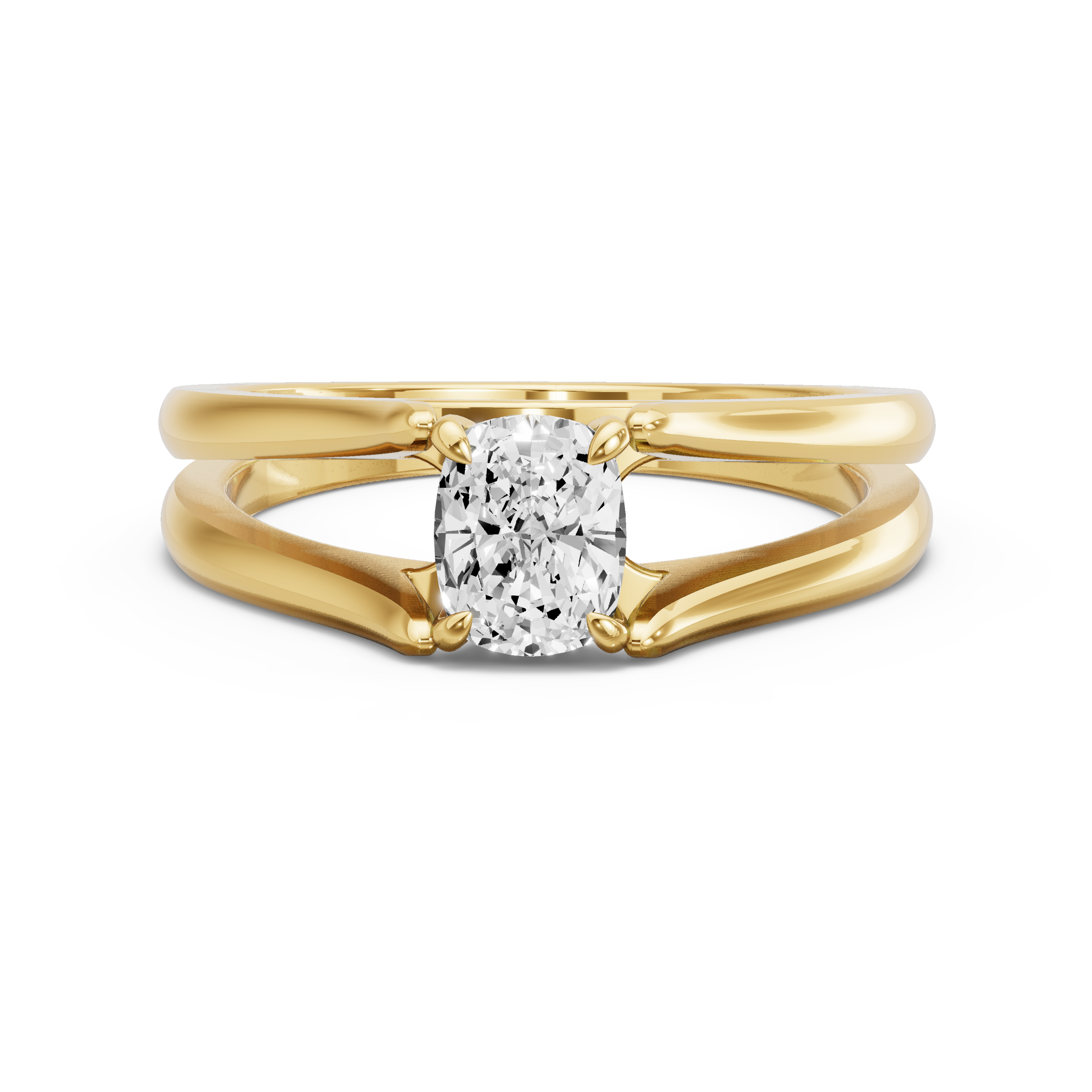Image for Cushion Diamond Tulip Ring with Split Ring Solitaire band in 14K Yellow Gold