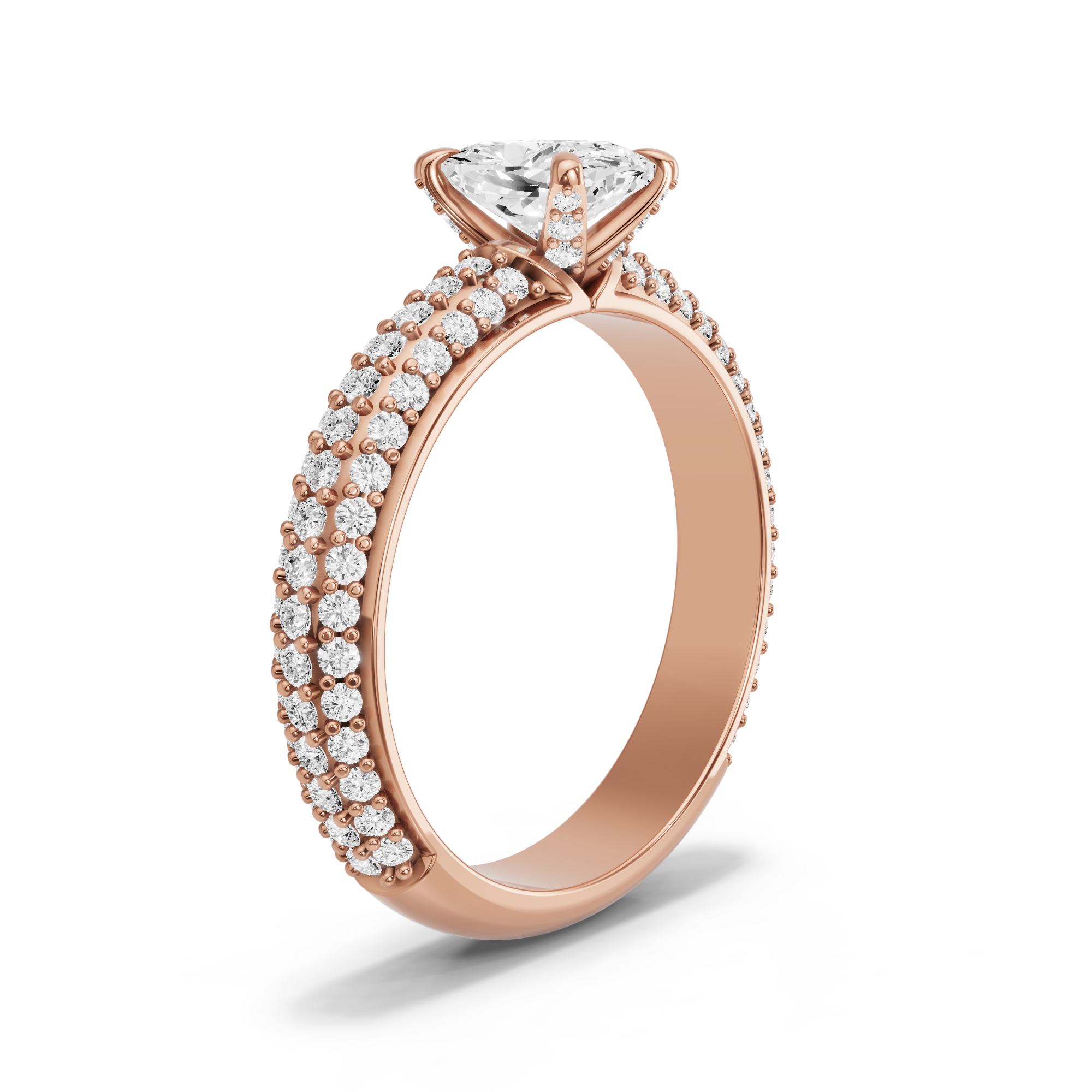 Image for Cushion Diamond Tulip Ring with Triple Row Pave band in 18K Rose Gold
