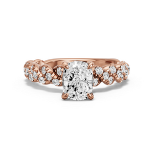 Image for Cushion Diamond Tulip Ring with Twist Pave band in 18K Rose Gold
