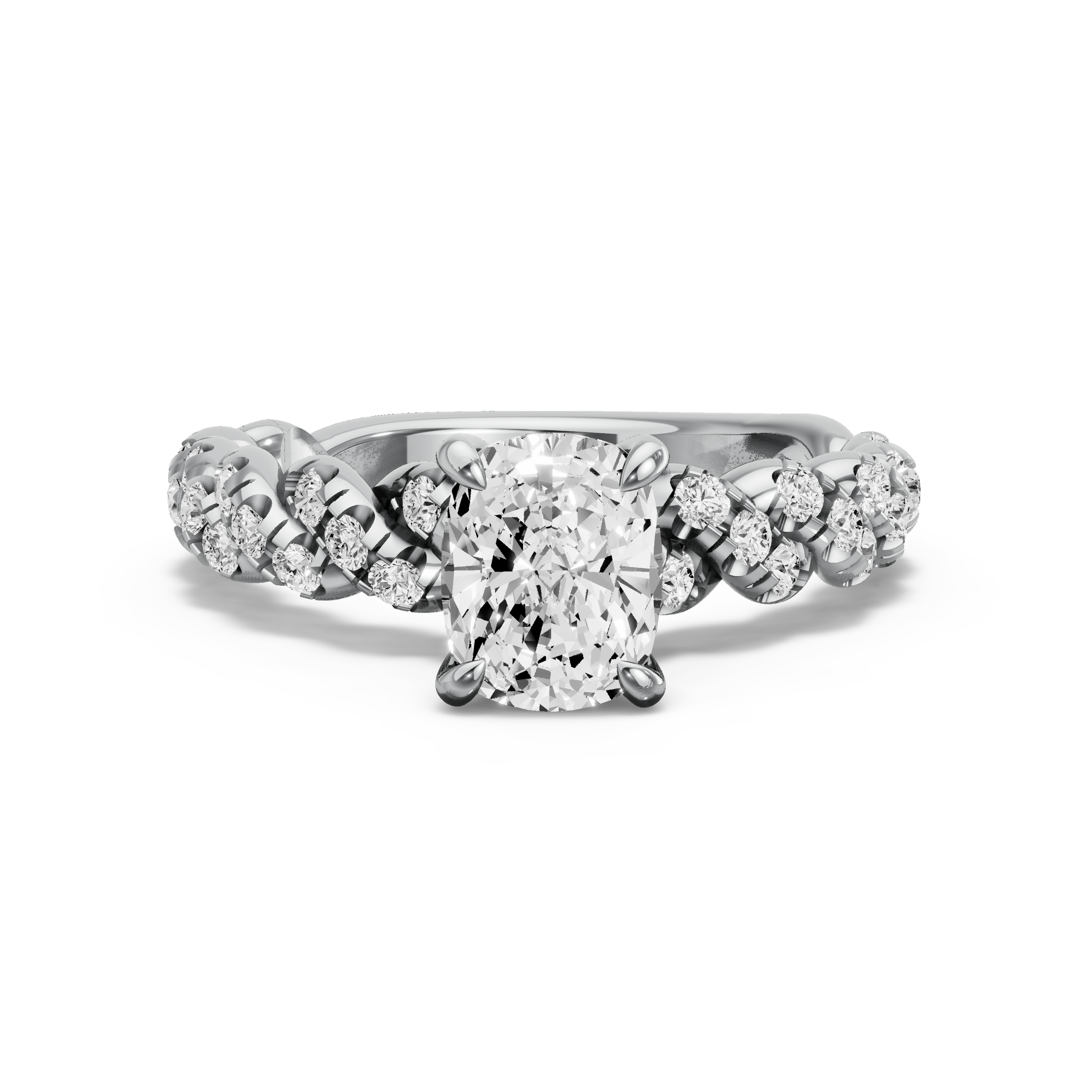 Image for Cushion Diamond Tulip Ring with Twist Pave band in 950 Platinum