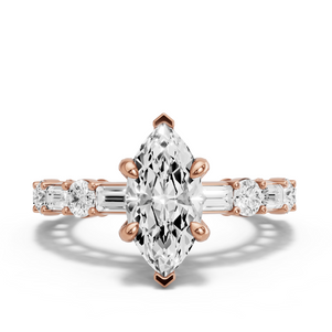 Image for Marquise Diamond Tulip Ring with Alternating Baguette band
