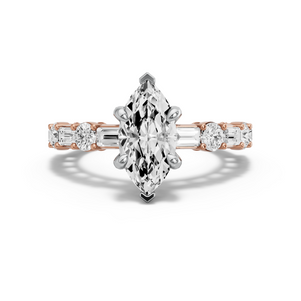 Image for Marquise Diamond Tulip Ring with Alternating Baguette band