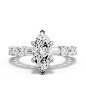 Image for Marquise Diamond Tulip Ring with Alternating Baguette band