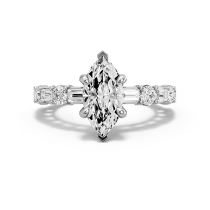 Image for Marquise Diamond Tulip Ring with Alternating Baguette band in 14K White Gold