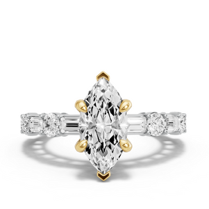 Image for Marquise Diamond Tulip Ring with Alternating Baguette band