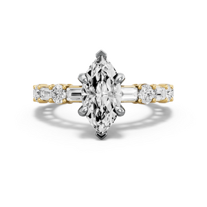 Image for Marquise Diamond Tulip Ring with Alternating Baguette band