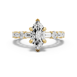 Image for Marquise Diamond Tulip Ring with Alternating Baguette band in 18K Yellow Gold
