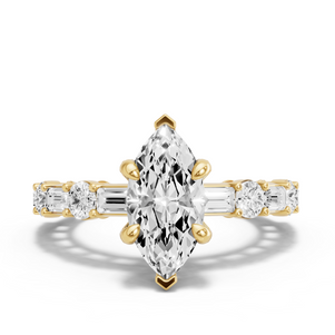 Image for Marquise Diamond Tulip Ring with Alternating Baguette band