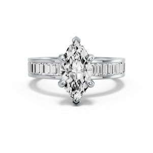 Image for Marquise Diamond Tulip Ring with Baguette Channel band in 14K White Gold