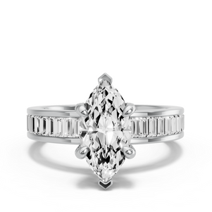 Image for Marquise Diamond Tulip Ring with Baguette Channel band