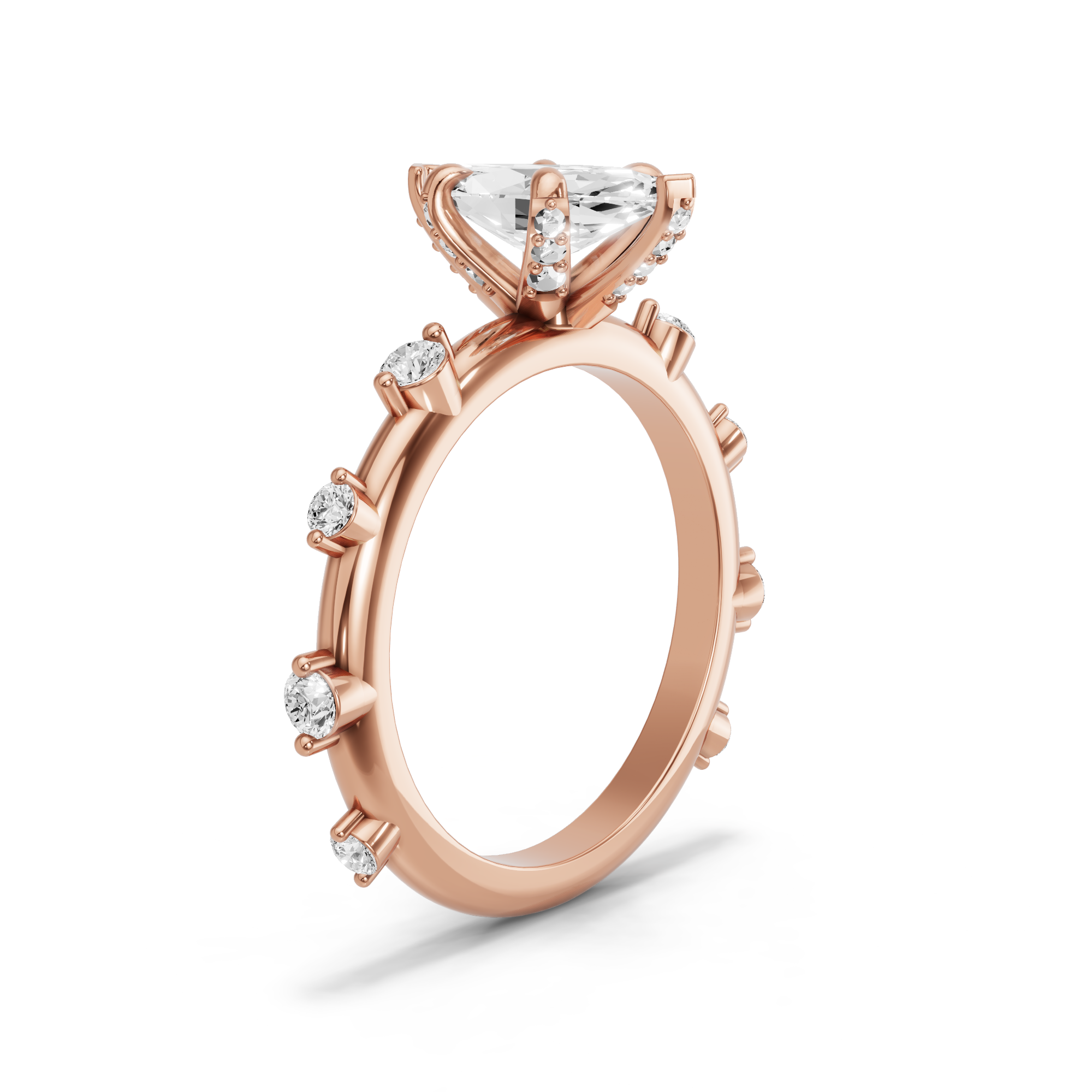Image for Marquise Diamond Tulip Ring with Floating Station band in 14K Rose Gold