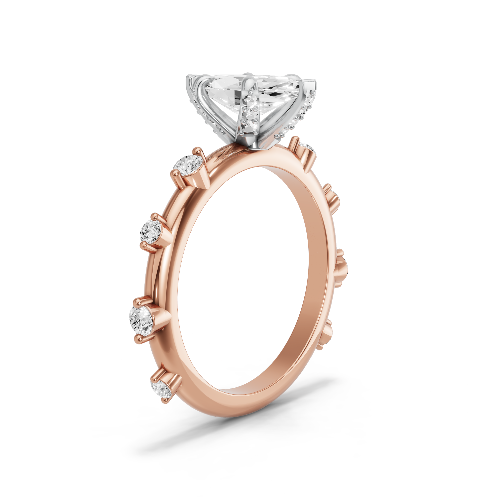 Image for Marquise Diamond Tulip Ring with Floating Station band in 10K Two Tone Rose Gold