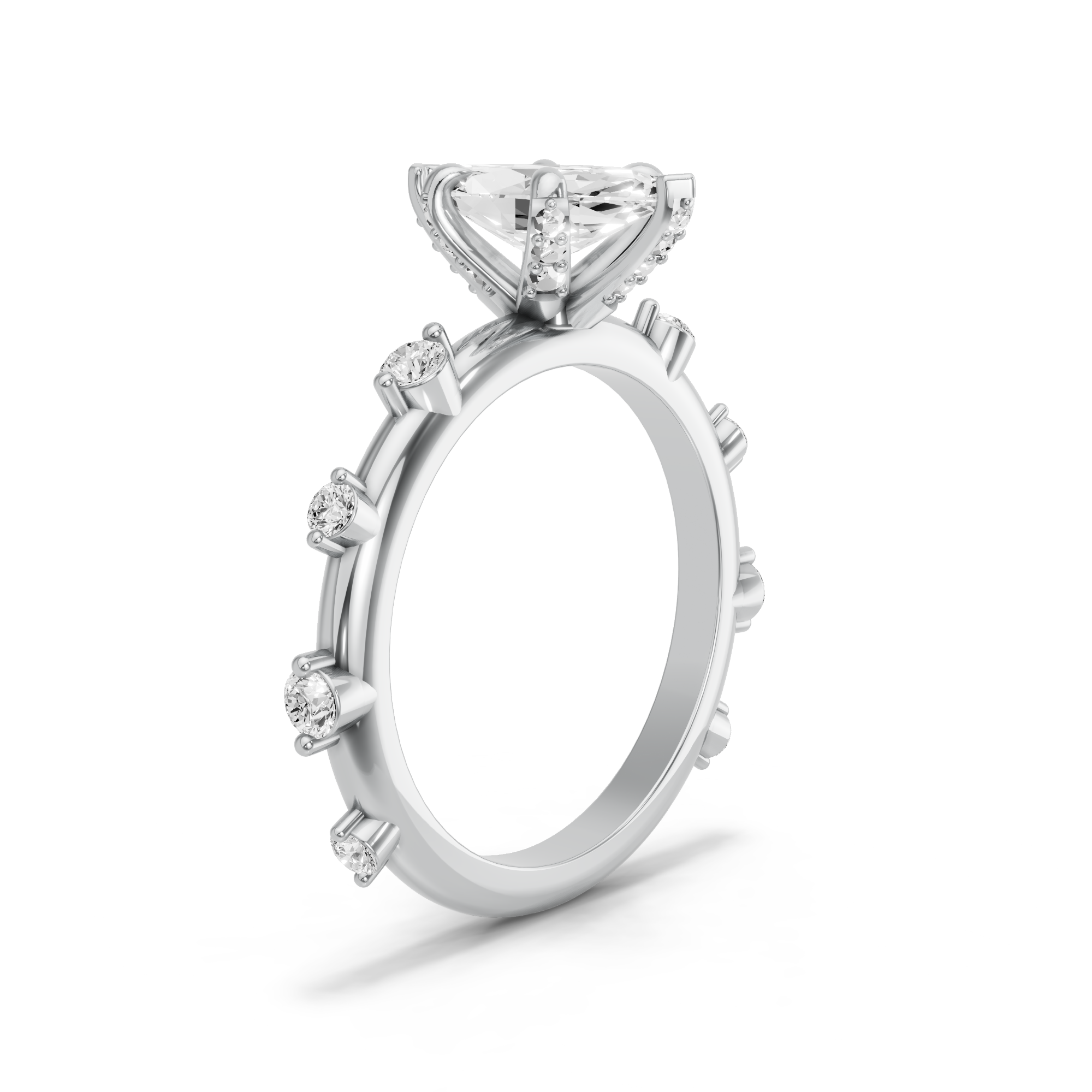 Image for Marquise Diamond Tulip Ring with Floating Station band in 10K White Gold