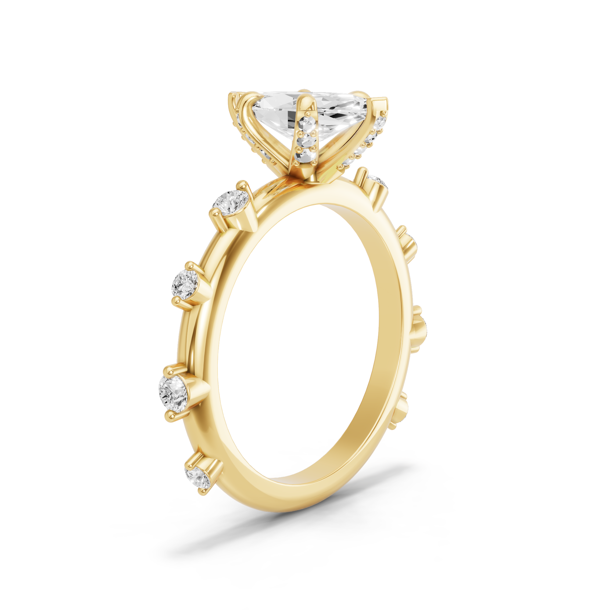 Image for Marquise Diamond Tulip Ring with Floating Station band in 14K Yellow Gold