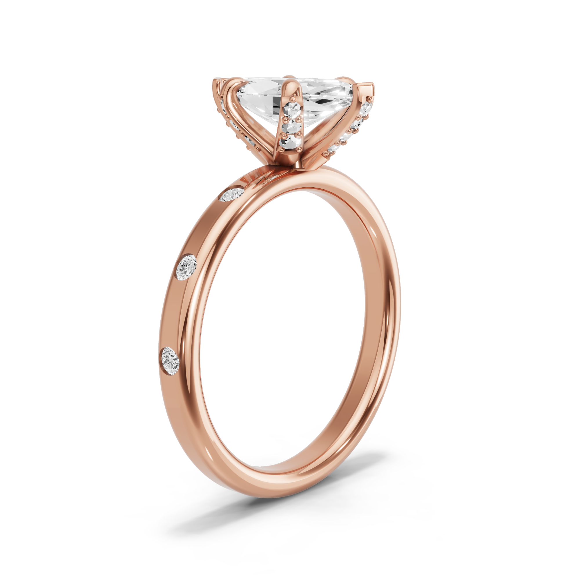 Image for Marquise Diamond Tulip Ring with Sleek Accent band in 14K Rose Gold