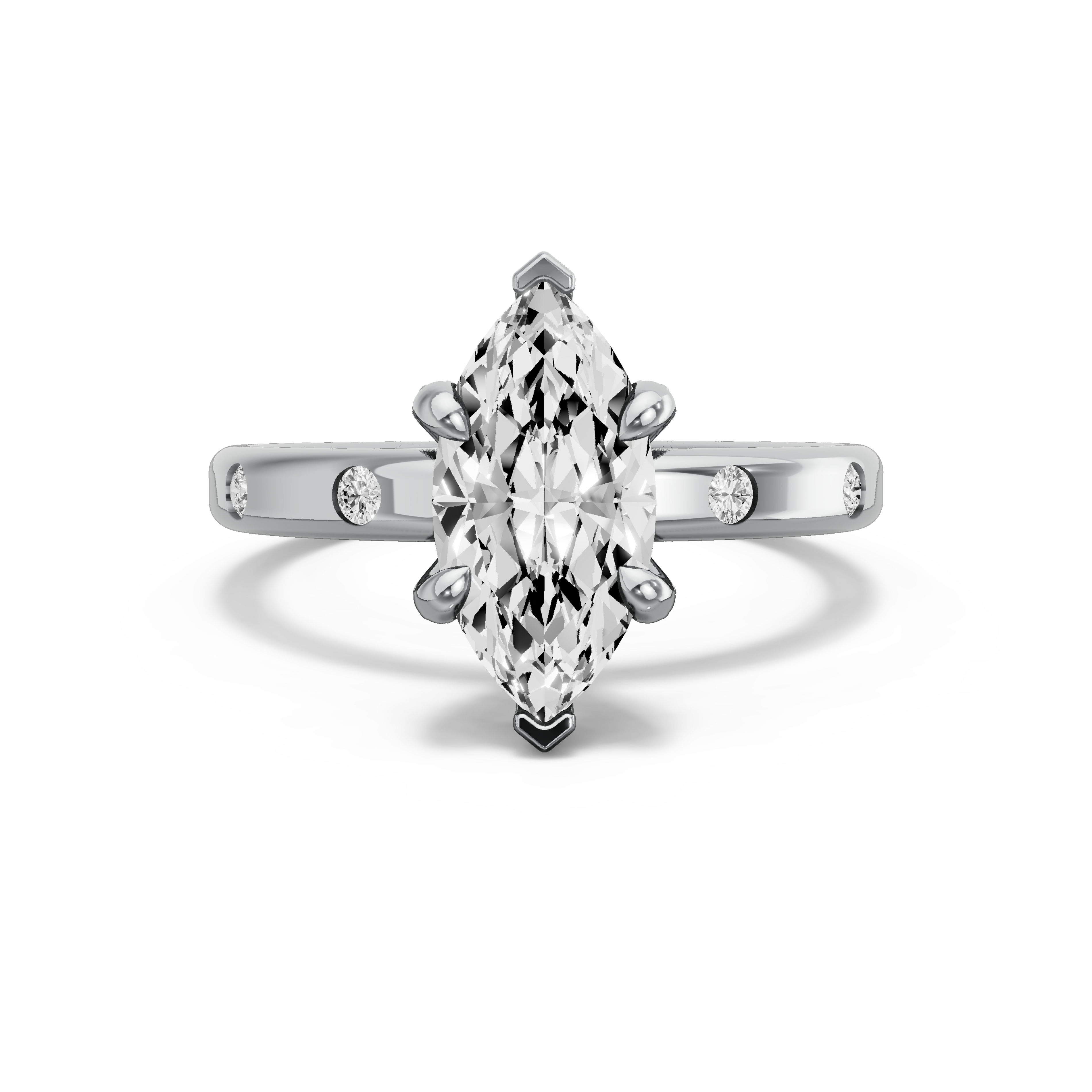 Image for Marquise Diamond Tulip Ring with Sleek Accent band in 18K White Gold