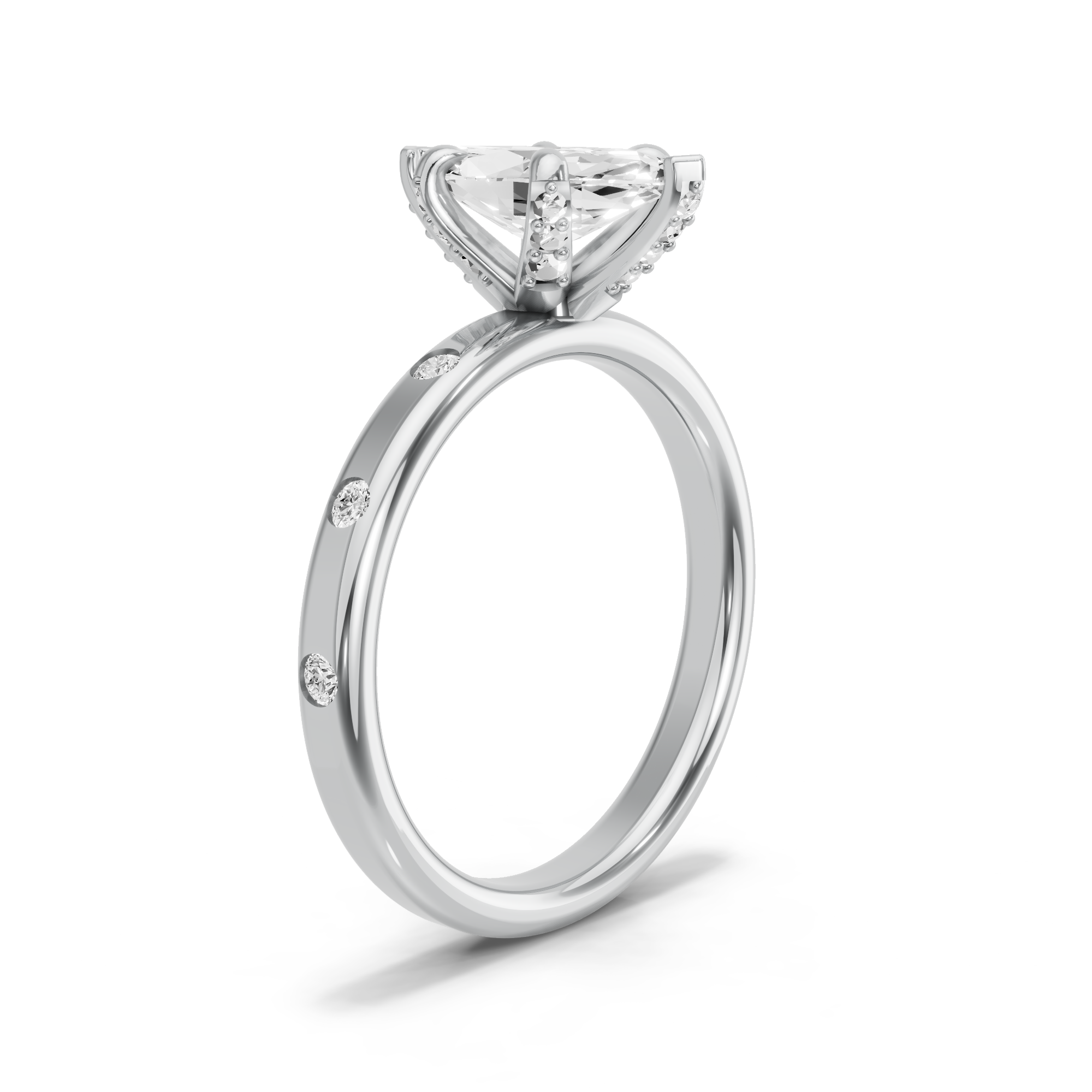 Image for Marquise Diamond Tulip Ring with Sleek Accent band in 14K White Gold