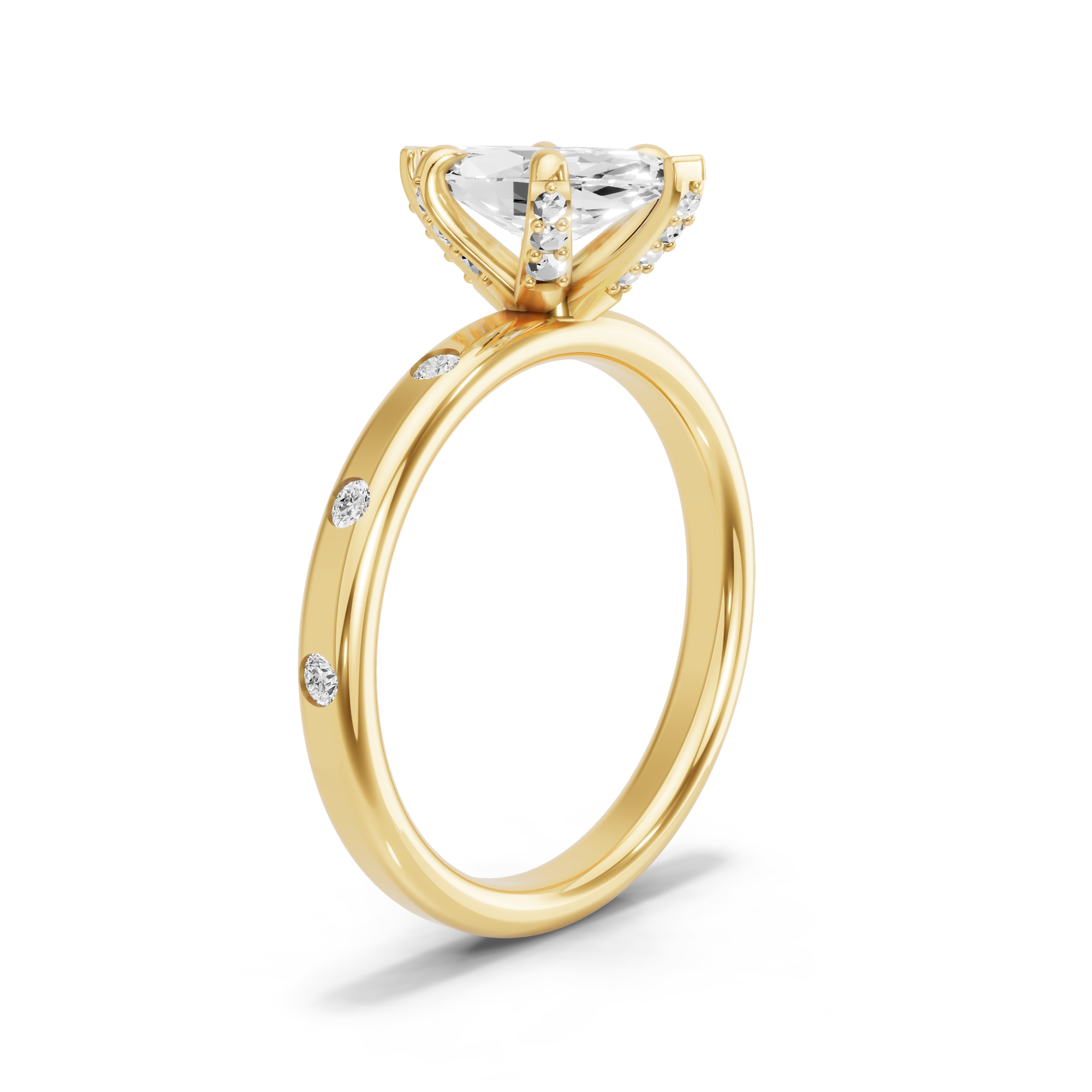 Image for Marquise Diamond Tulip Ring with Sleek Accent band in 10K Yellow Gold