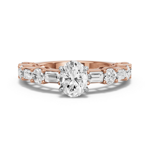 Image for Oval Diamond Tulip Ring with Alternating Baguette band