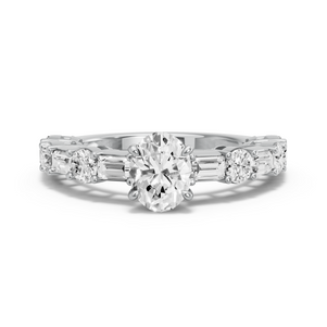 Image for Oval Diamond Tulip Ring with Alternating Baguette band