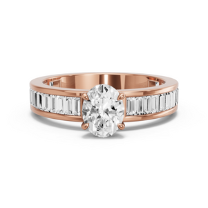 Image for Oval Diamond Tulip Ring with Baguette Channel band