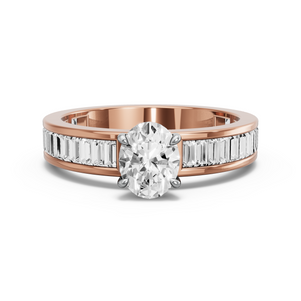 Image for Oval Diamond Tulip Ring with Baguette Channel band