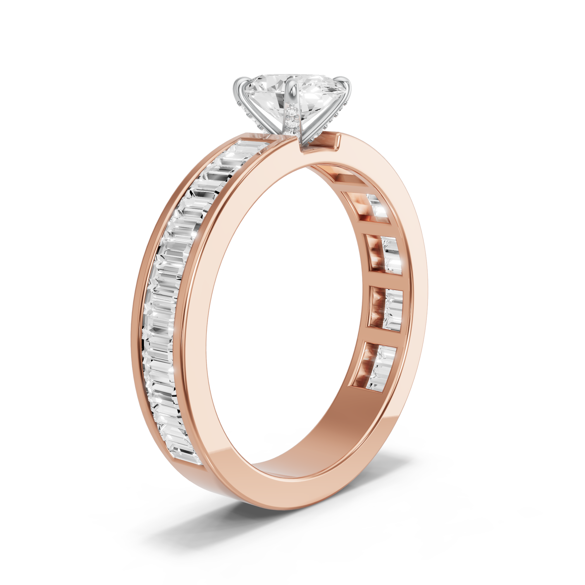 Image for Oval Diamond Tulip Ring with Baguette Channel band in 10K Two Tone Rose Gold