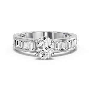Image for Oval Diamond Tulip Ring with Baguette Channel band