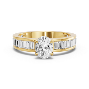 Image for Oval Diamond Tulip Ring with Baguette Channel band