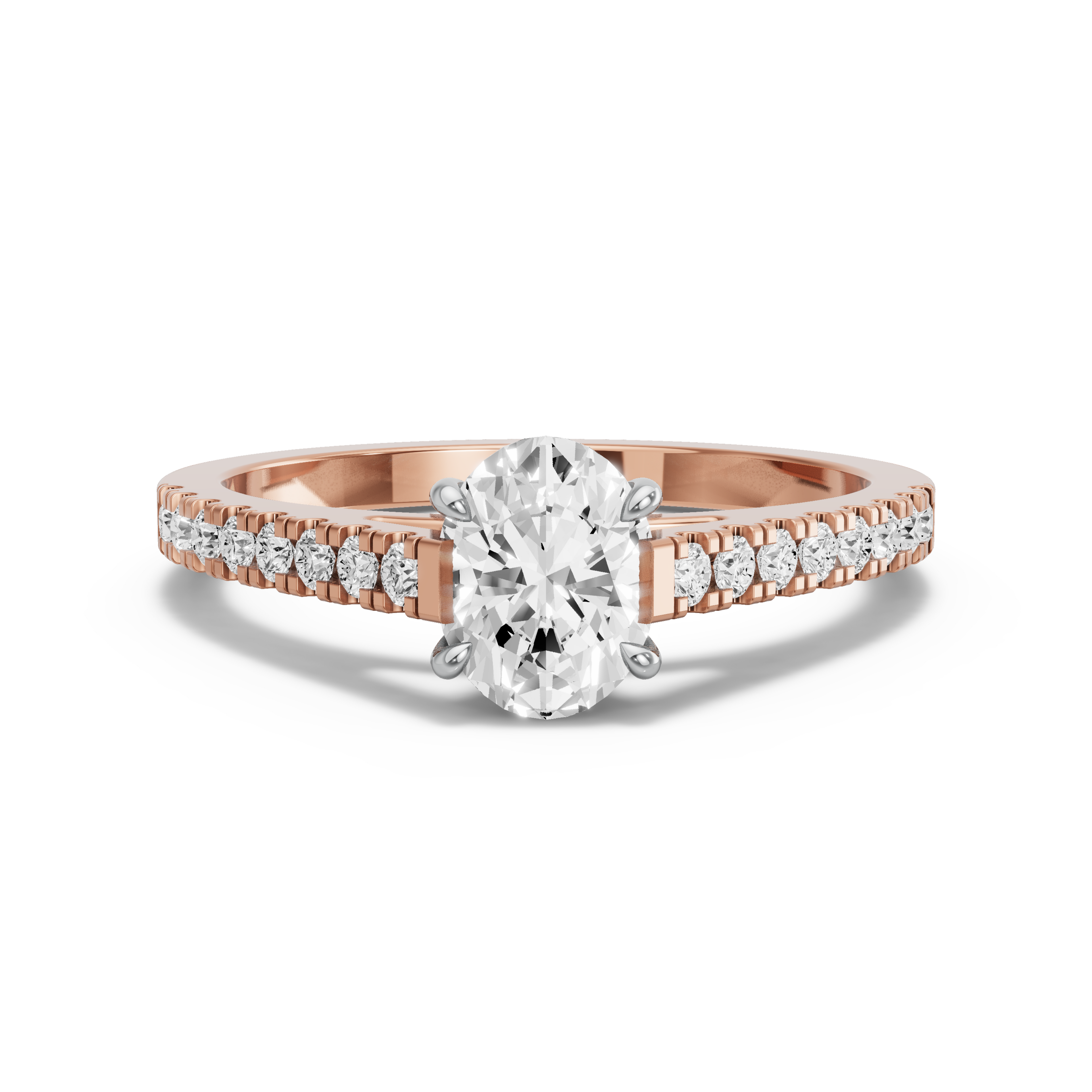 Image for Oval Diamond Tulip Ring with Cathedral Pave band in 14K Two Tone Rose Gold