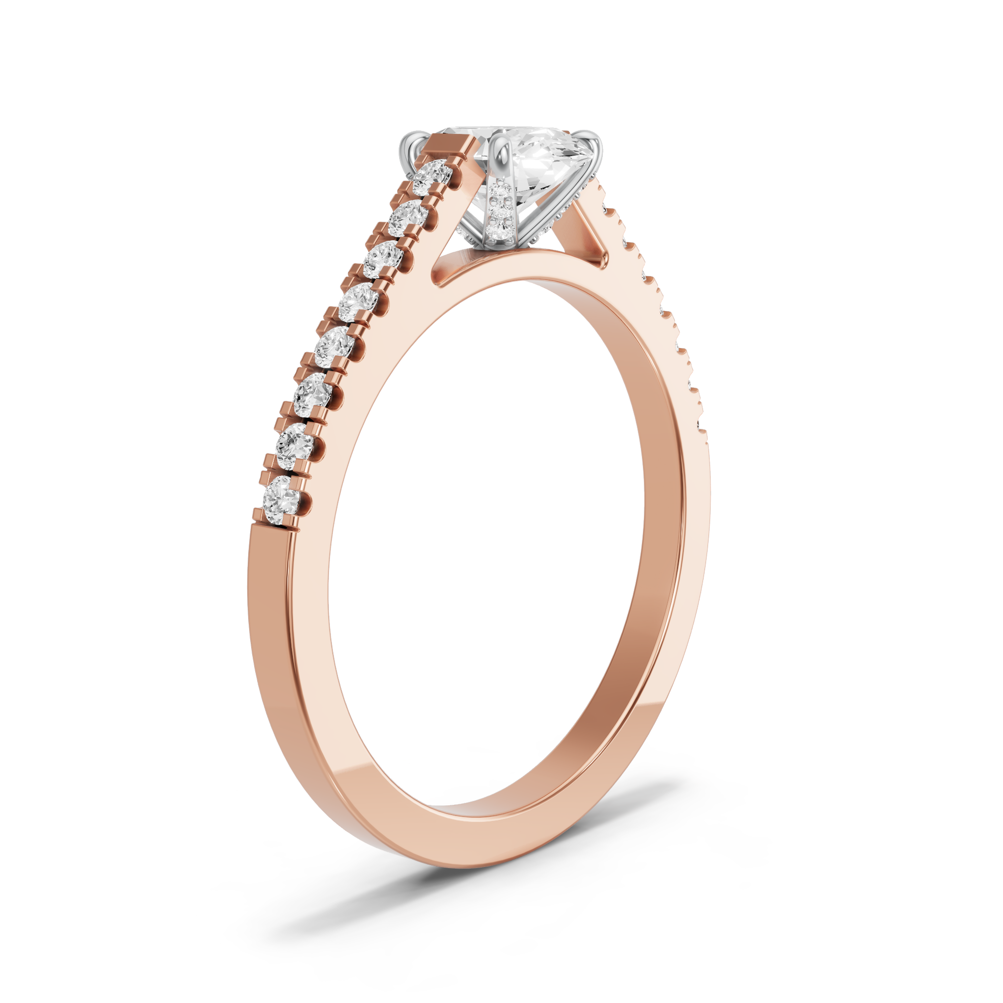 Image for Oval Diamond Tulip Ring with Cathedral Pave band in 18K Two Tone Rose Gold