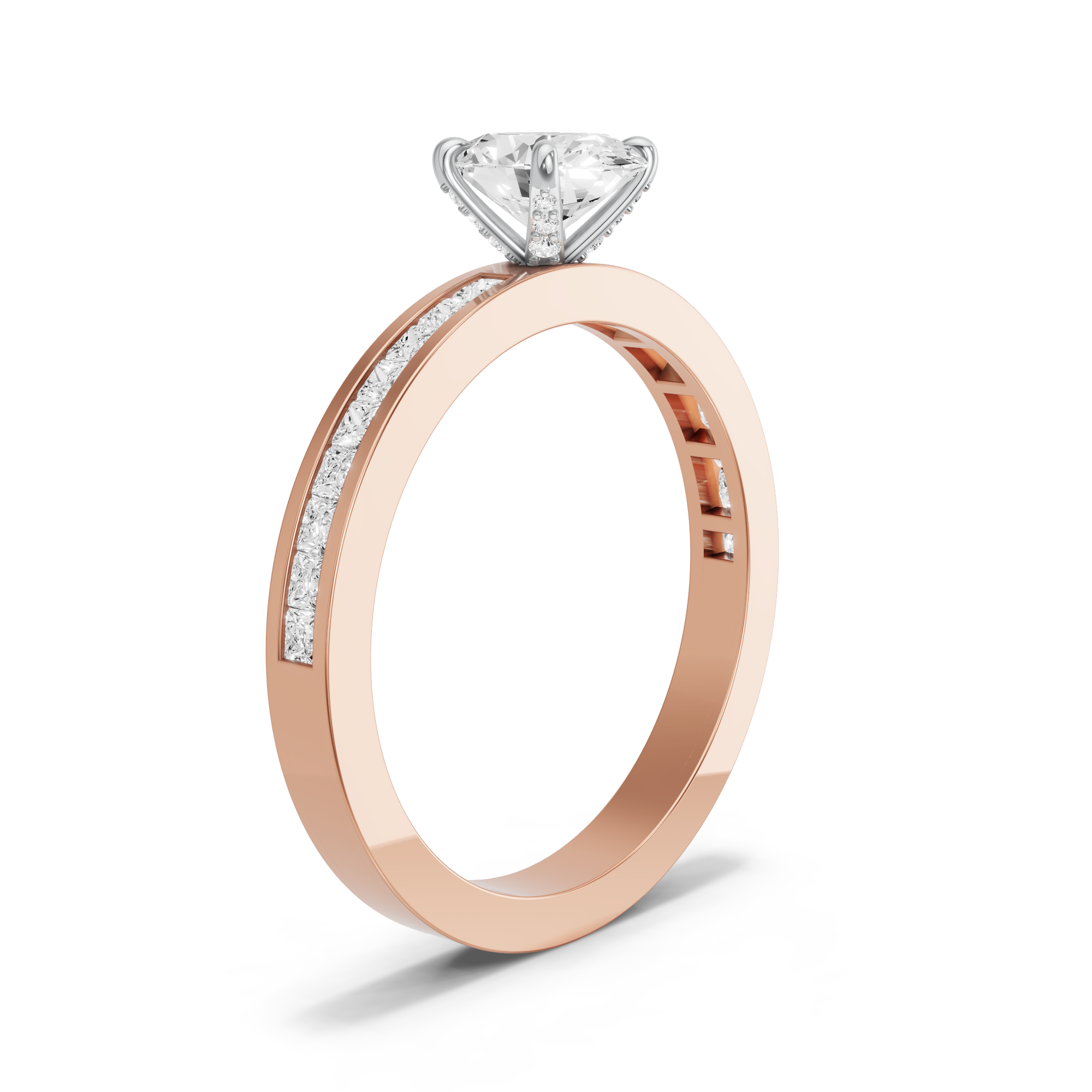 Image for Oval Diamond Tulip Ring with Channel band in 18K Two Tone Rose Gold