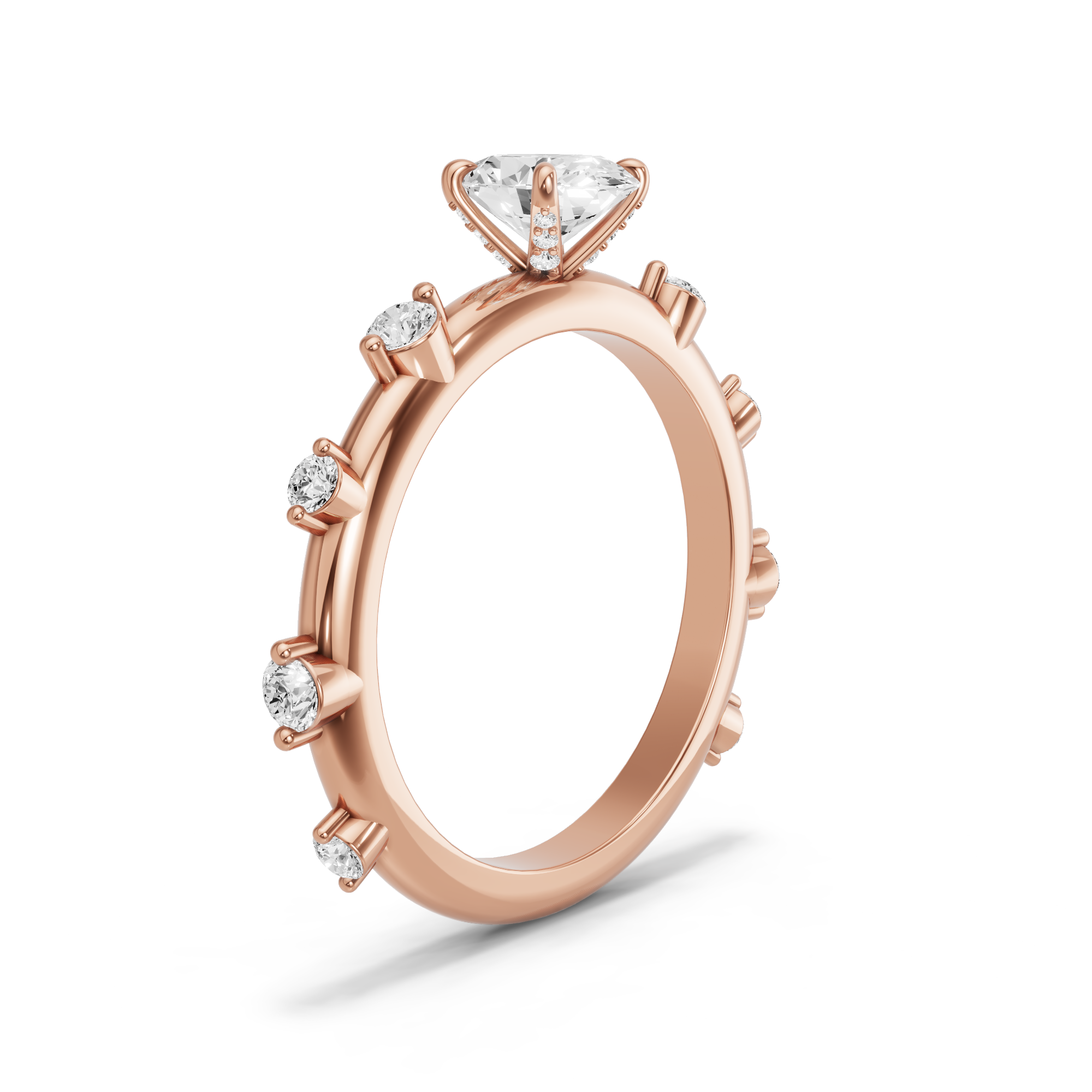 Image for Oval Diamond Tulip Ring with Floating Station band in 14K Rose Gold