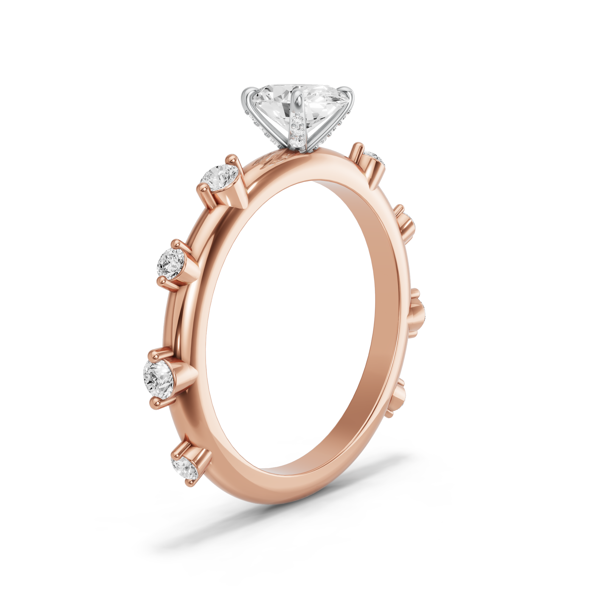 Image for Oval Diamond Tulip Ring with Floating Station band in 18K Two Tone Rose Gold