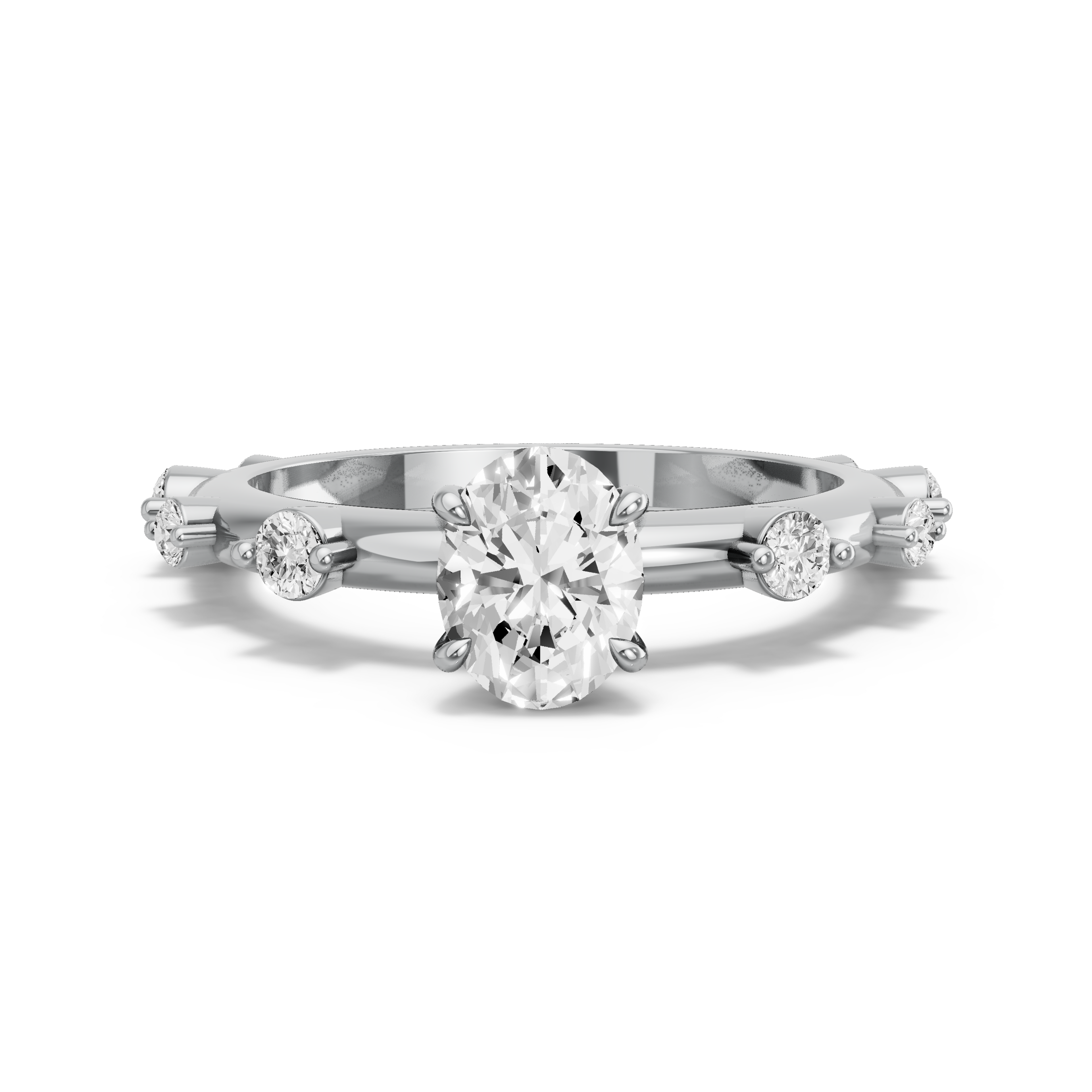 Image for Oval Diamond Tulip Ring with Floating Station band in 14K White Gold