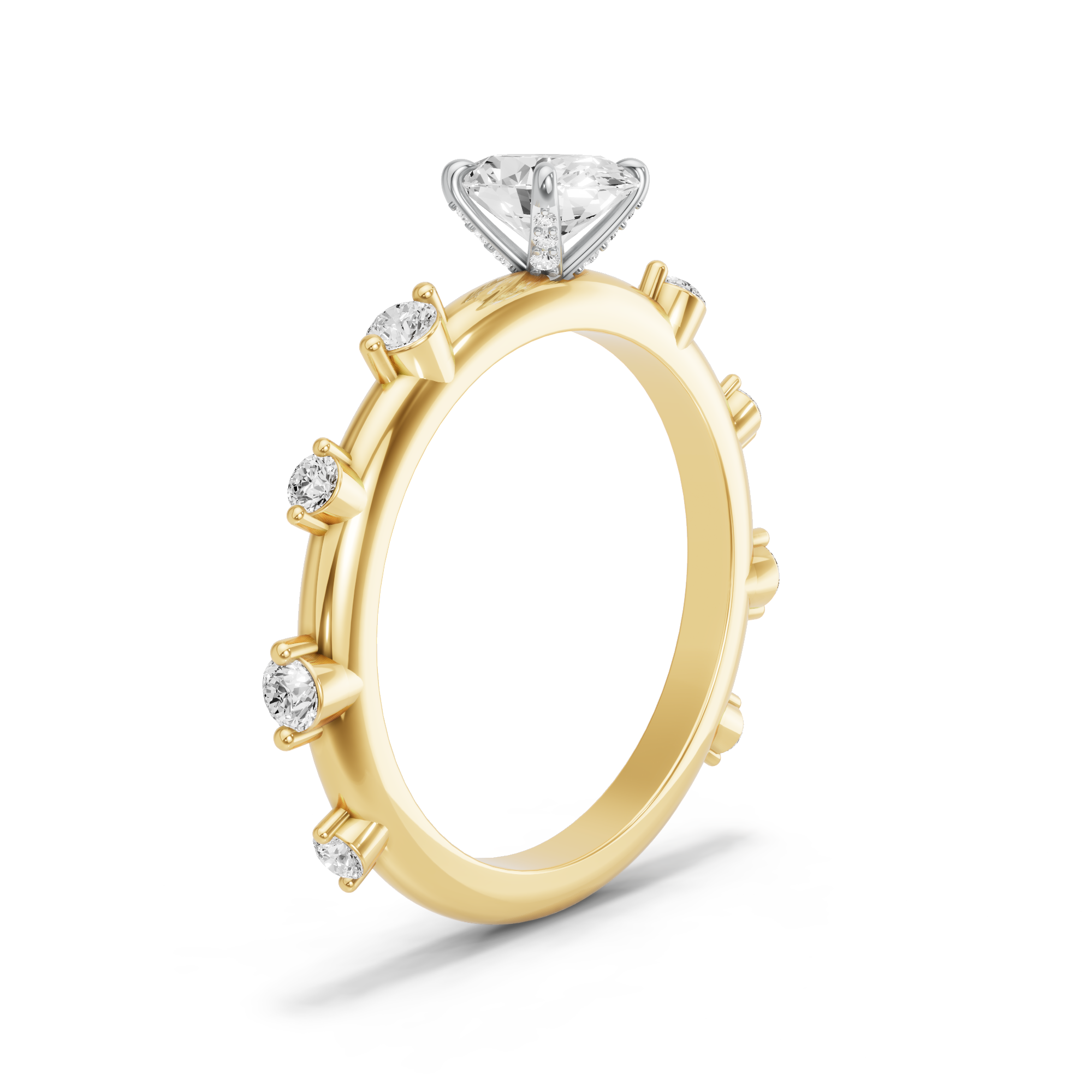 Image for Oval Diamond Tulip Ring with Floating Station band in 10K Two Tone Yellow Gold