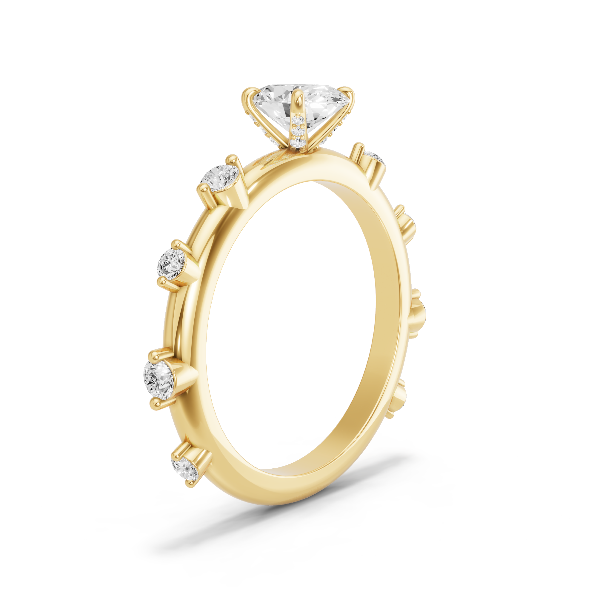 Image for Oval Diamond Tulip Ring with Floating Station band in 10K Yellow Gold
