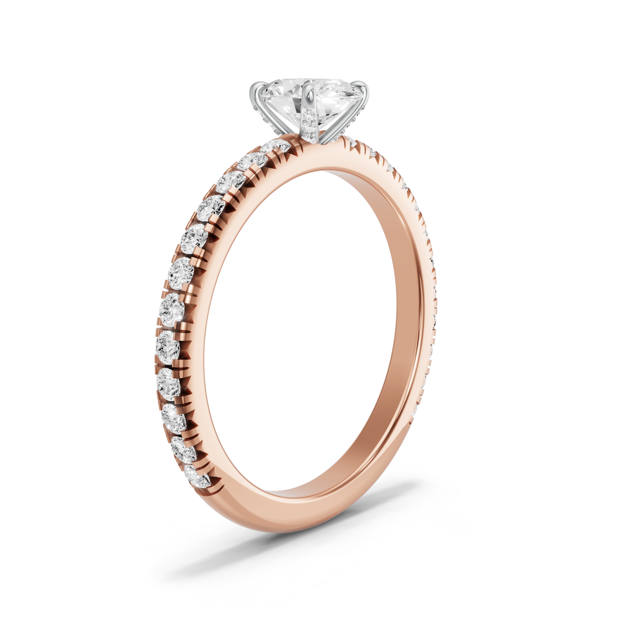 Image for Oval Diamond Tulip Ring with French Pave band in 14K Two Tone Rose Gold