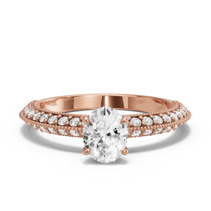 Image for Oval Diamond Tulip Ring with Knife Edge Pave band