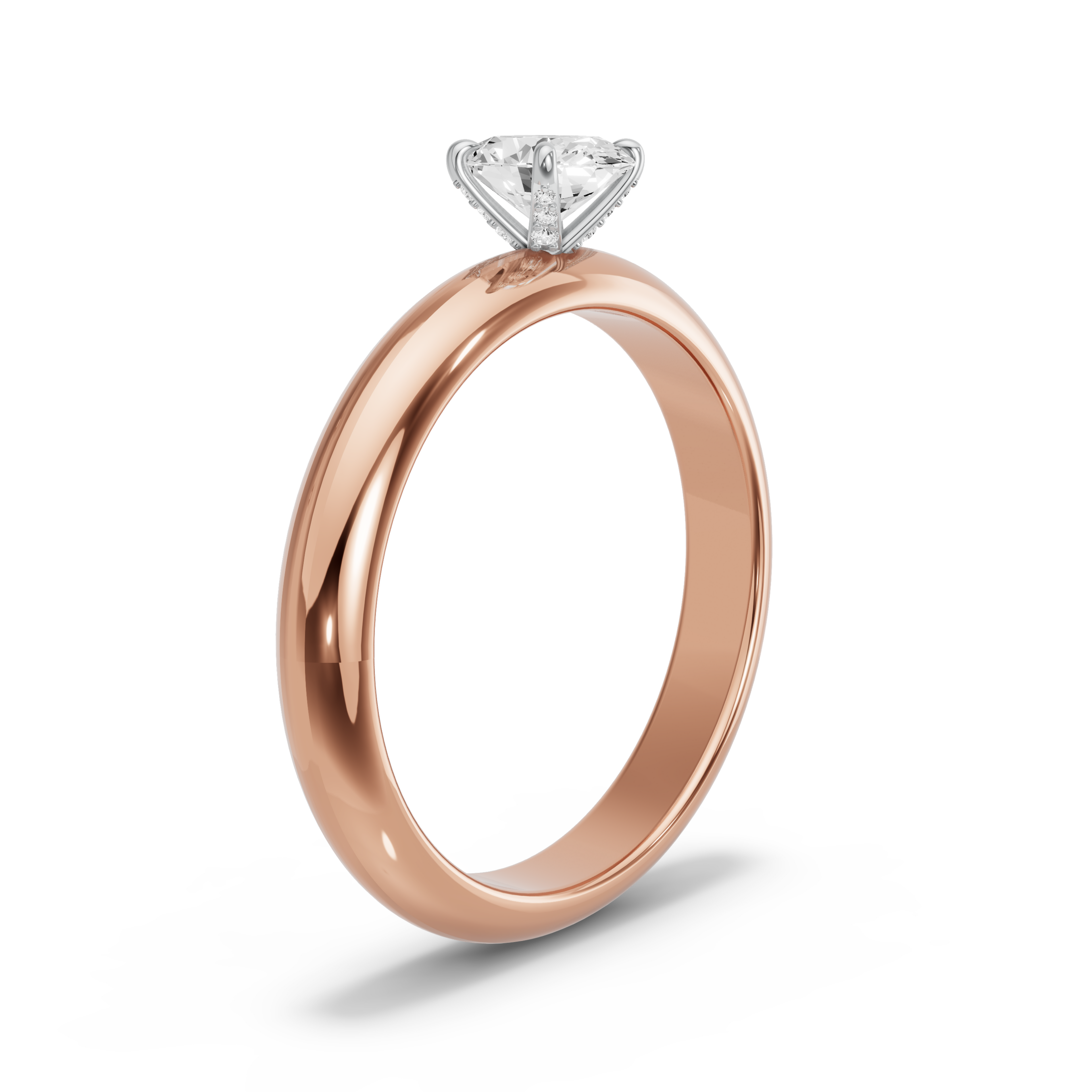 Image for Oval Diamond Tulip Ring with Knife Edge Solitaire band in 10K Two Tone Rose Gold