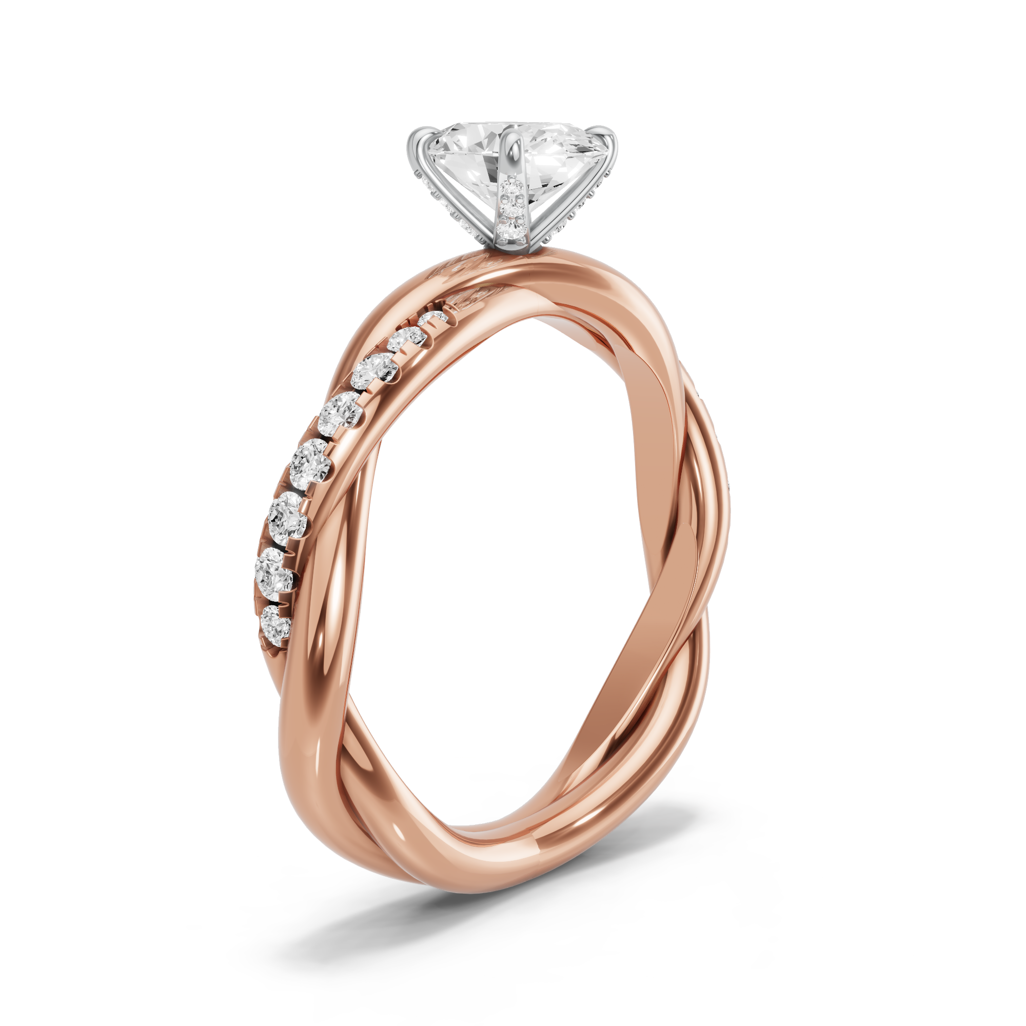 Image for Oval Diamond Tulip Ring with Rope Pave band in 10K Two Tone Rose Gold