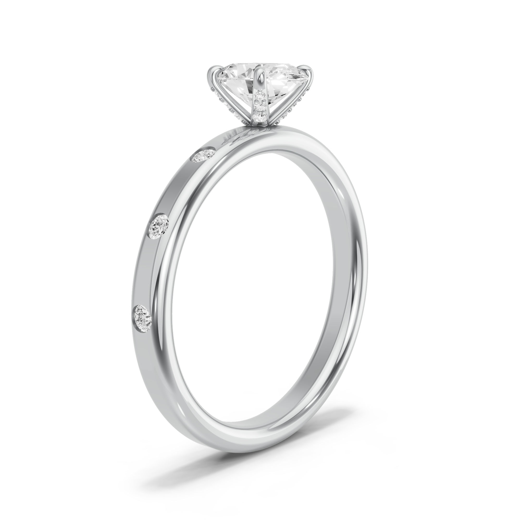 Image for Oval Diamond Tulip Ring with Sleek Accent band in 10K White Gold