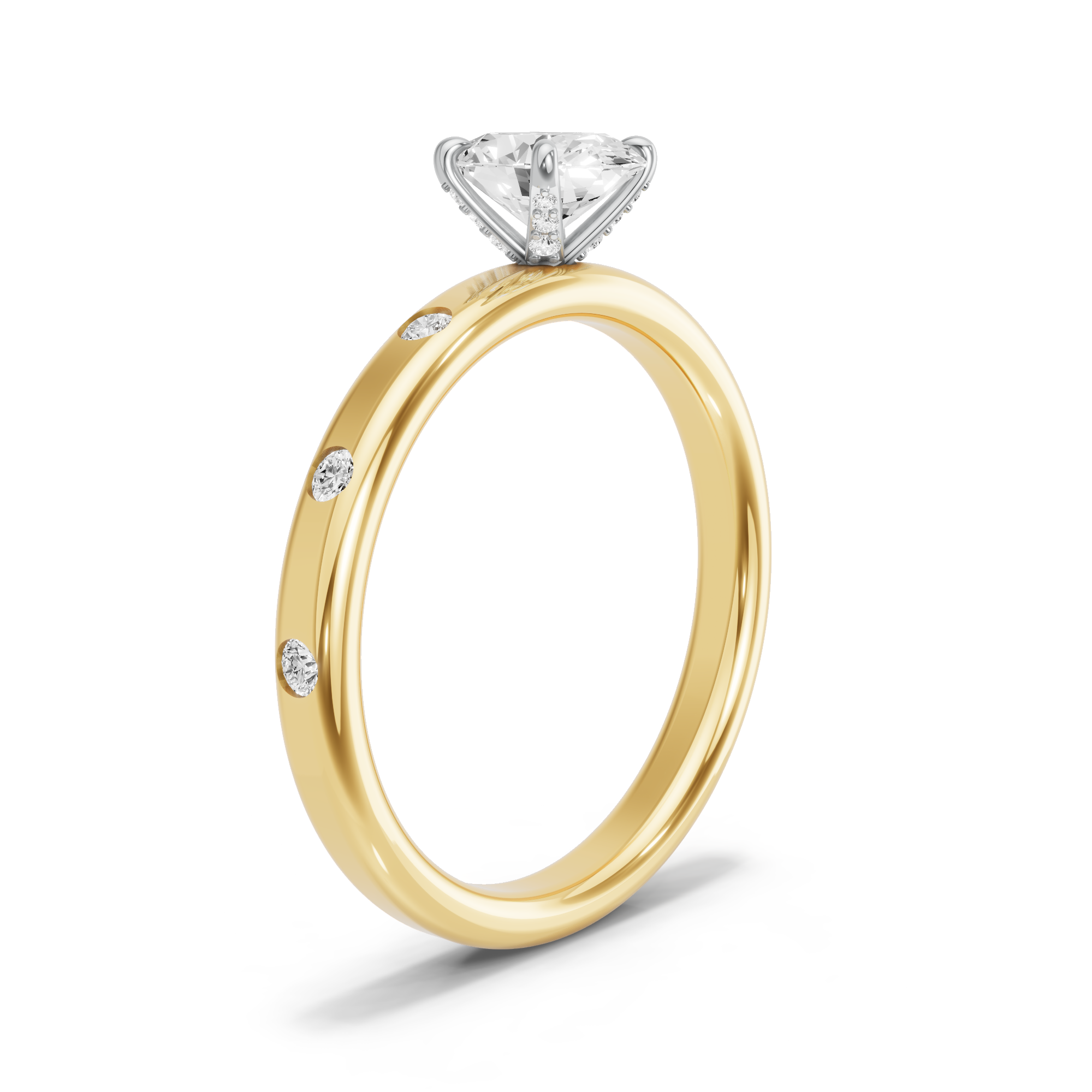 Image for Oval Diamond Tulip Ring with Sleek Accent band in 14K Two Tone Yellow Gold