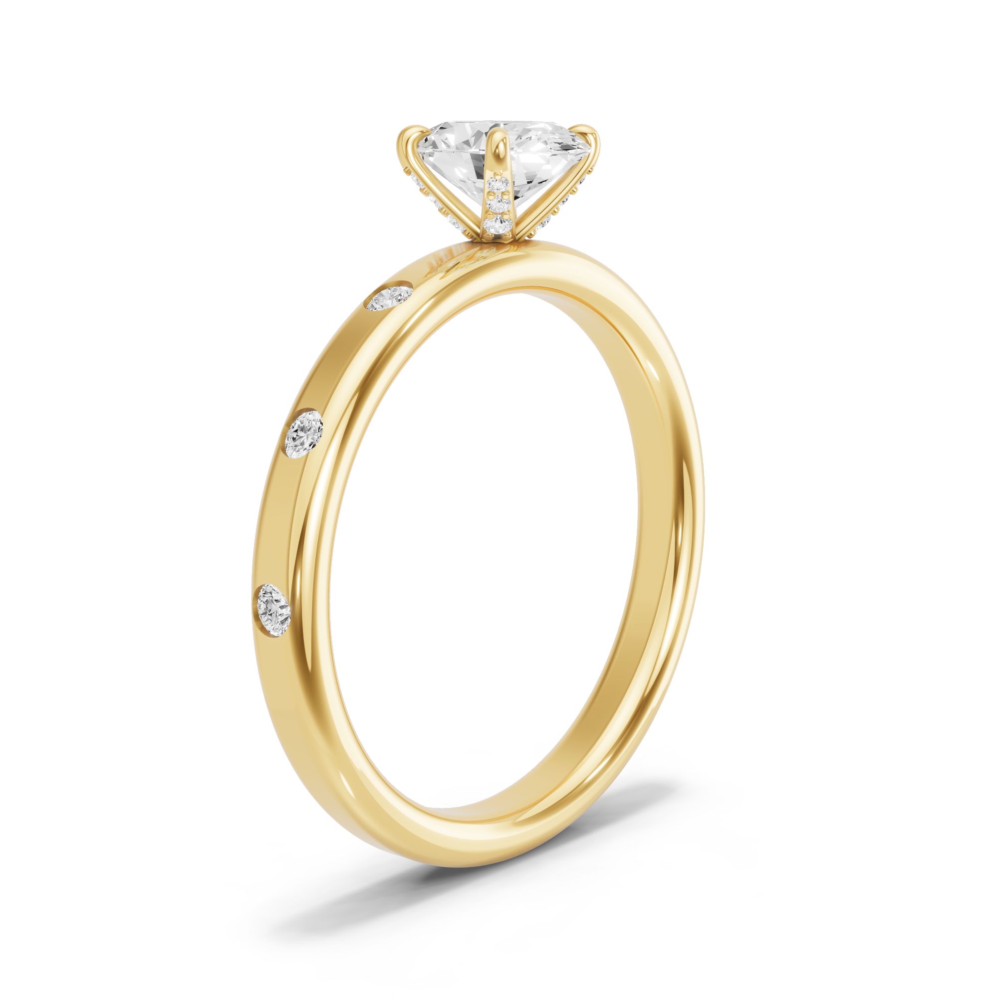 Image for Oval Diamond Tulip Ring with Sleek Accent band in 14K Yellow Gold