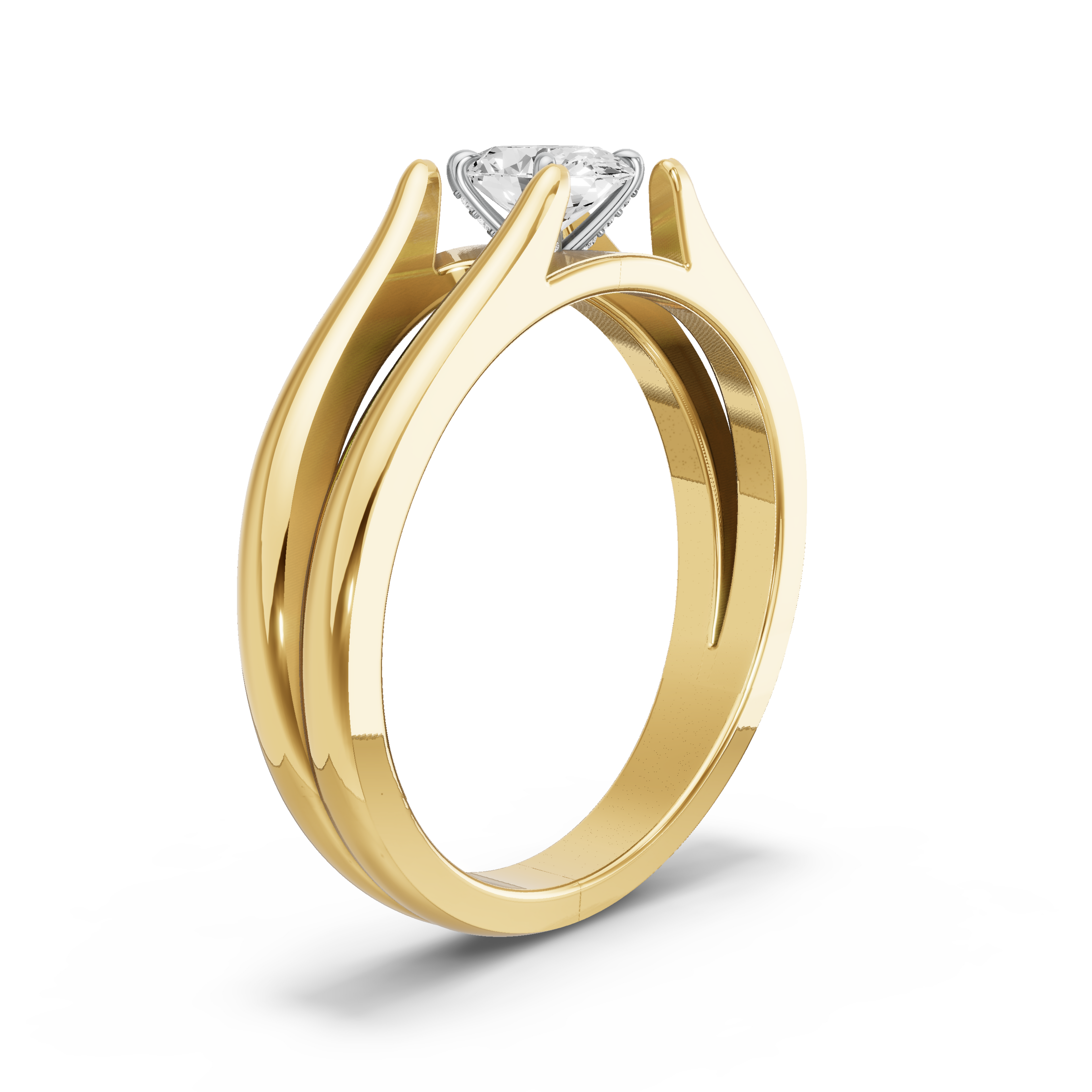 Image for Oval Diamond Tulip Ring with Split Ring Solitaire band in 18K Two Tone Yellow Gold