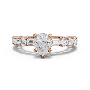 Image for Pear Diamond Tulip Ring with Alternating Baguette band