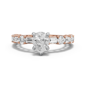 Image for Pear Diamond Tulip Ring with Alternating Baguette band